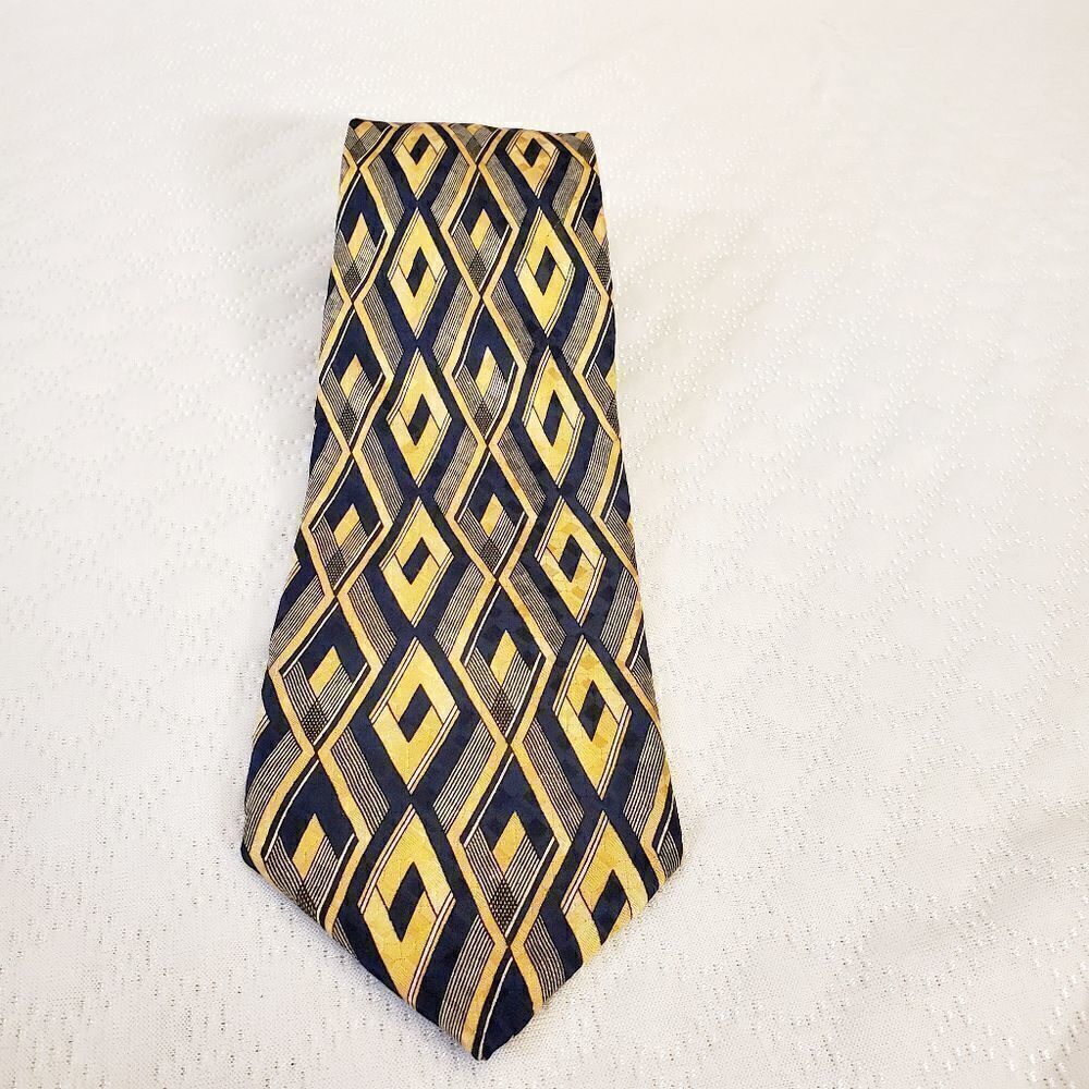 Tom James Yellow  & Navy Printed Tie